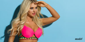 Model with Large Breasts in Hot Pink Bra